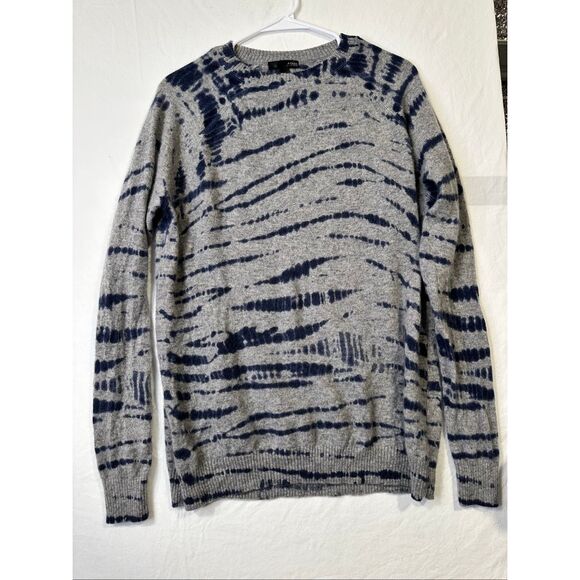 Aqua tie-dye navy and grey crewneck 100% cashmere sweater size Large - Picture 1 of 6